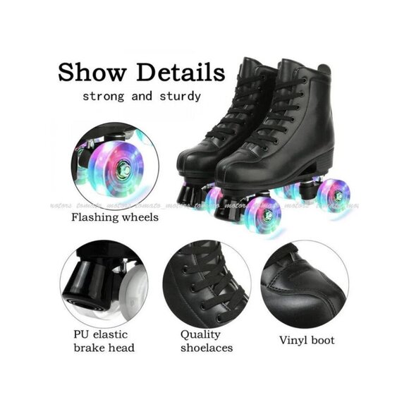 XUDREZ Roller Skates Classic High-Top Double-Row Black Skates LIGHT UP WHEELSNew - Picture 5 of 5
